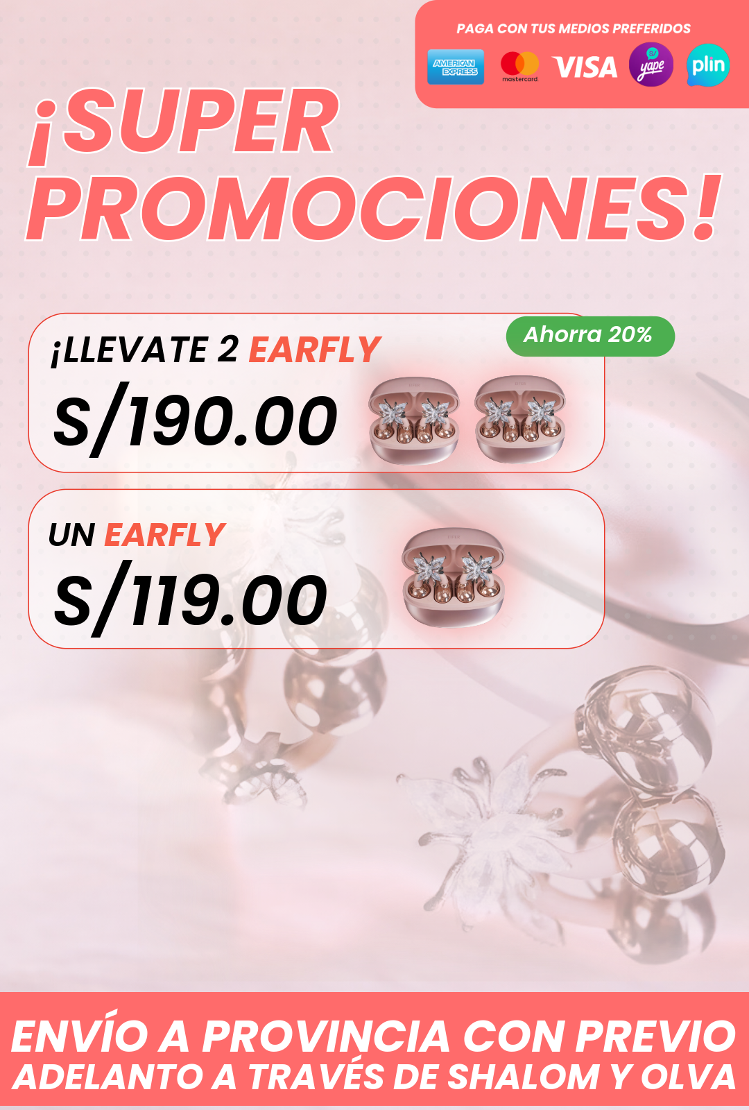 Earfly® - Audífonos Inalámbricos Clip con Pendiente de Mariposa