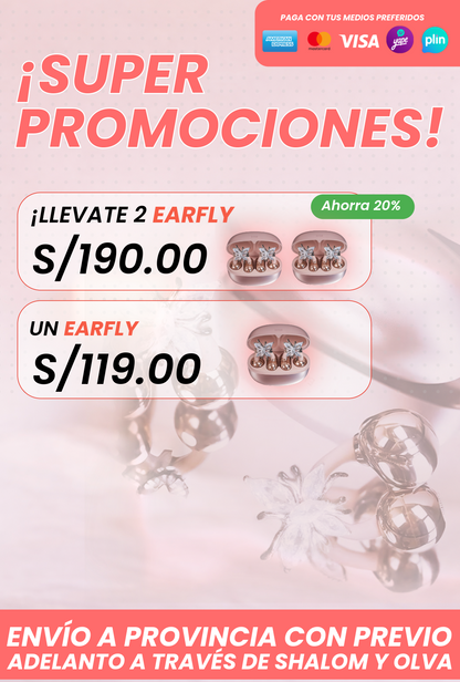Earfly® - Audífonos Inalámbricos Clip con Pendiente de Mariposa