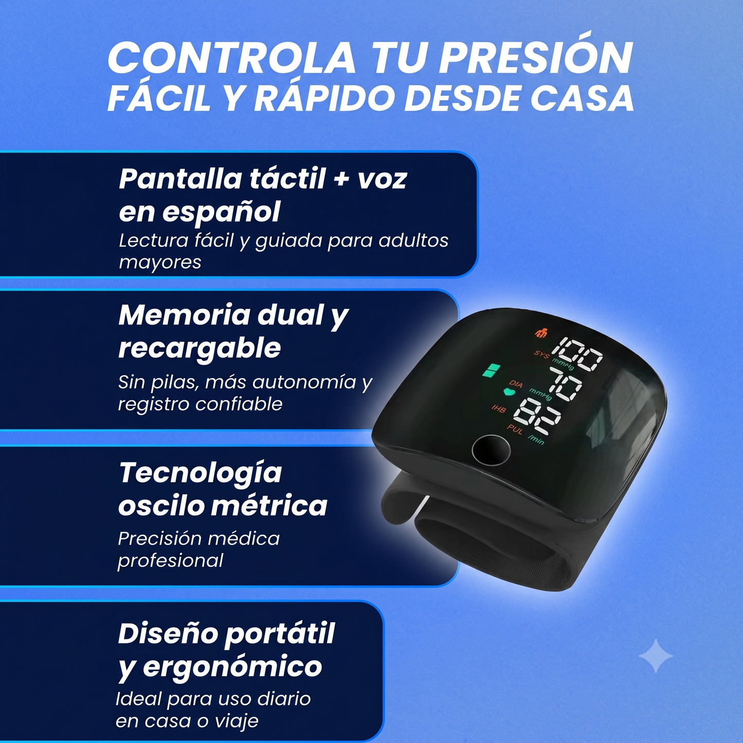 Tensiómetro de Muñeca Inteligente Con Voz en Español